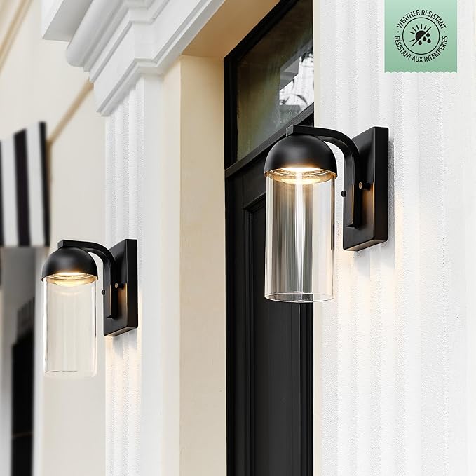 GLOBE Electric 60000023 12W LED Integrated Outdoor Wall Sconce Matte Black Clear Glass Shade Porch Light Wall Lights for Living Room Patio Décor Apartment Essentials Outside House Lights