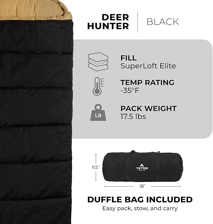 TETON Sports Deer Hunter Sleeping Bag Warm and Comfortable Camping Sleeping Bag Teton Tough Canvas Shell for Camping Hunting and Cold Weather