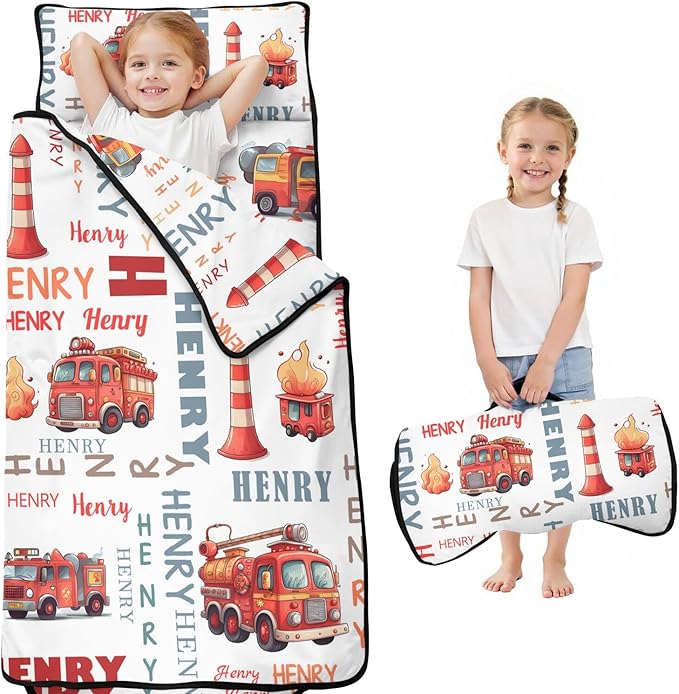 Personalized Toddler Nap Mat – Custom Name Sleeping Bag with Pillow &amp Blanket Roll-Up Nap Mats for Daycare