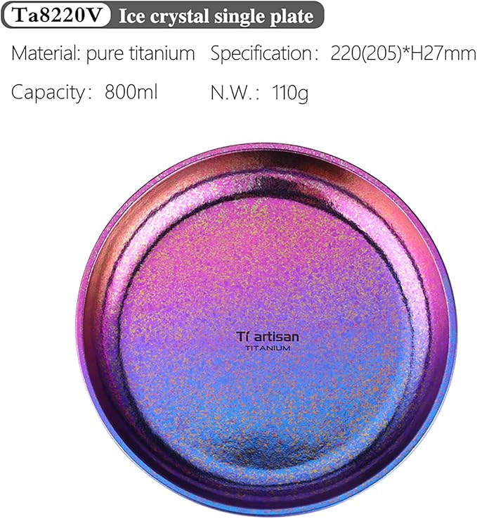 Titanium Plate Camping Picnic Tableware 27fl oz Cooking Utensils Extremely Light Dishes Bowl 110g (TA8220V)