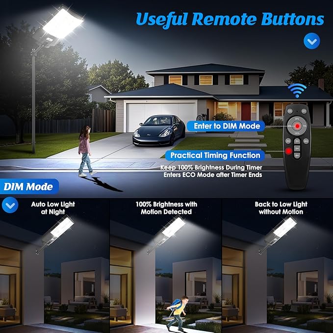 Solar Street Lights Outdoor 5000W 500000LM Waterproof Motion Sensor Solar Powered Flood Lights with Remote Control 8500K Dusk to Dawn Commercial Area Lighting for Outside Parking Lot 2-Pack