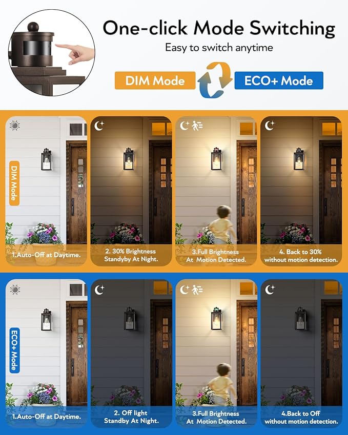VIANIS Oil Rubbed Bronze Motion Sensor Porch Lights Outdoor Farmhouse Outdoor Garage Lighting Fixtures Wall Mount for House 100% Aluminum Waterproof Outdoor Sconce Lights for Front Door Coach