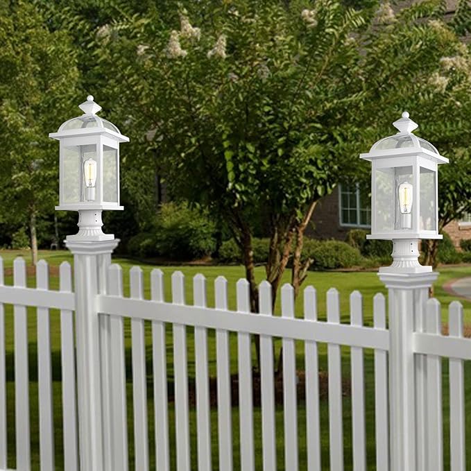 Darkaway Large Post Lights 22inch Outdoor Lamp Post Light Fixture with Seeded Glass Lamp Posts Outdoor Lighting for Patio Garden Pathway (Large White)