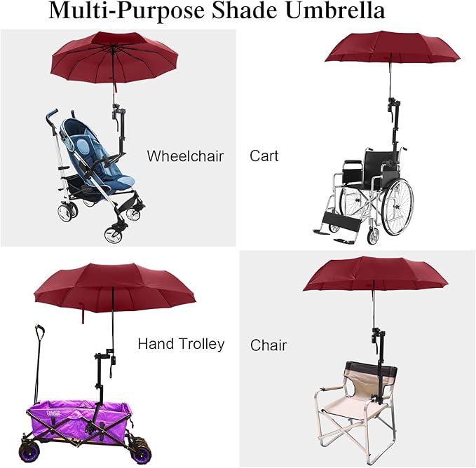 2 Pcs Beach Umbrella with Adjustable Universal Clamp Upf 50+ Automatic Open and Close Windproof Travel Portable Golf Umbrella for Beach Chair Stroller Fishing