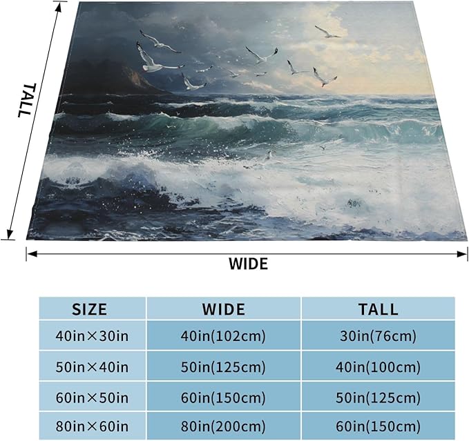 Seagulls Flying Low 50x40 Printed Soft Fleece Blanket for Sofa Bed and Camping - Cozy Blanket for Travel Picnics Nighttime Use