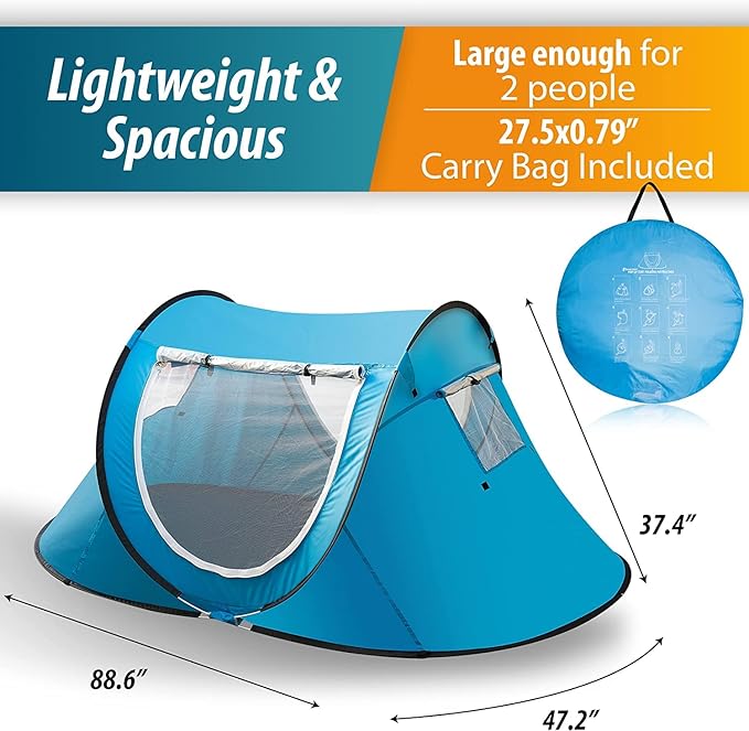 Vaygway Pop-up Tent and Automatic Instant Portable Cabana - Premium Quality 2-4 Person Easy Throw Setup Windproof Waterproof Travel Cabana Beach Tent Shelter- for Hiking Camping &amp Outdoor Activit