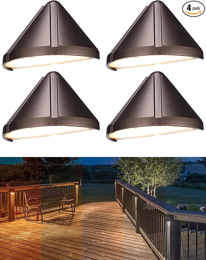 LEONLITE 5CCT Low Voltage LED Deck Light 12-24V AC/DC Triangle Stair Railing Light CRI90 IP65 Aluminum Landscape Step Fence Lighting 1800K/2700K/3000K/4000K/5000K Oil Rubbed Bronze Pack of 4