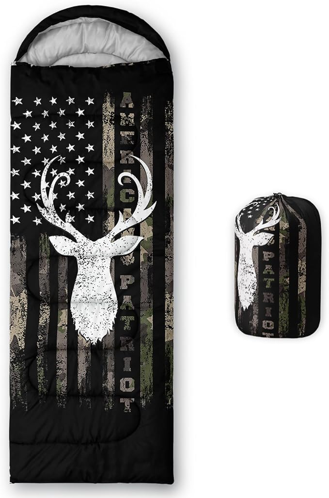Axolotl Deer Camo Sleeping Bag Deer Antlers Army Camouflage Camping Bag in Warm Cold Weather US Flag Wild Animal Hunting Waterproof Backpacking for Traveling Outdoor Camping Gear Gear Equipment