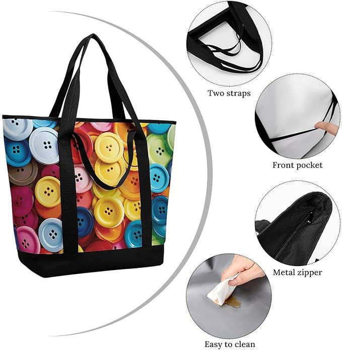 Insulated Shopping BagLarge Reusable Cooler Bags Colorful Buttons Printed Foldable Shopping BagTravel Waterproof Shoulder Bag