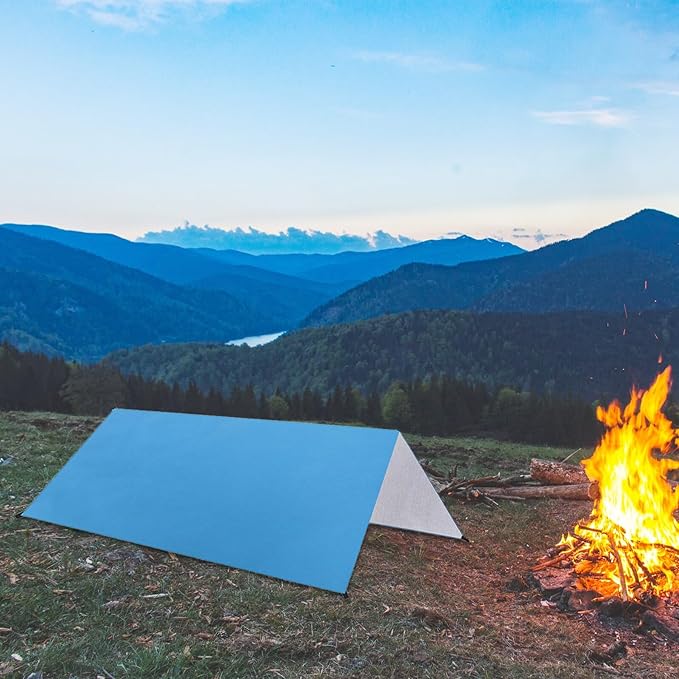 STOBAZA Waterproof Polyester Tent Tarp Shelter Sun Protection Camping Hammock Rain Fly with Ground Cloth Azure 3-4 Person Outdoor Beach Shelter for Hiking and Camping