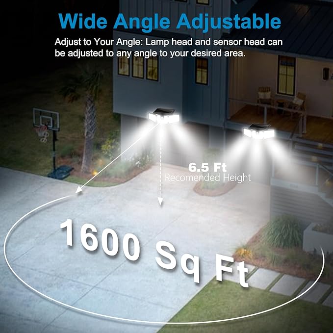 AmeriTop Solar Lights Outdoor 2 Pack 233 LED High Brightness Cordless Solar Motion Sensor Lights 3 Adjustable Heads 270° Wide Angle Illumination IP65 Waterproof Security LED Flood Light(Daylight)