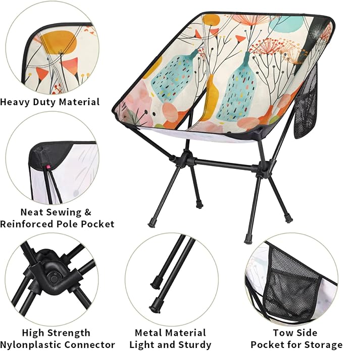 Honeybaby Folding Camping Chair Flower Bottle Camping Chairs Lightweight Portable Chair Outdoor Foldable Chairs for Camping Travel Picnic Beach Hiking