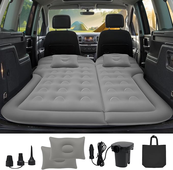 SUV Air Mattress for Camping Air Mattress for Car Compatible with SUV Camping Bed with Pump Inflatable Sleeping Pad for Car Backseat Truck Travel Bed for Road Trip (Grey)