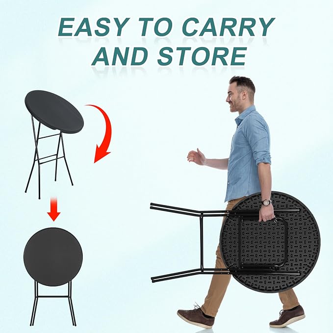 Nice C Plastic High Top Round Table Portable Cocktail Bar Table 31.5 Folding Counter Height Tables Waterproof Outdoor/Indoor Tables for Parties Weddings Camping Backyard (Black 2 Pack)