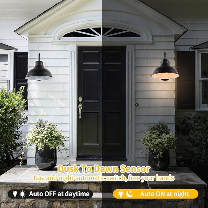 Dusk to Dawn Outdoor Wall Sconces Exterior Farmhouse Gooseneck Barn Light Vintage Matte Black Outside Wall Mount Light Fixture Anti-Rust Waterproof Outdoor Light for Porch Garage