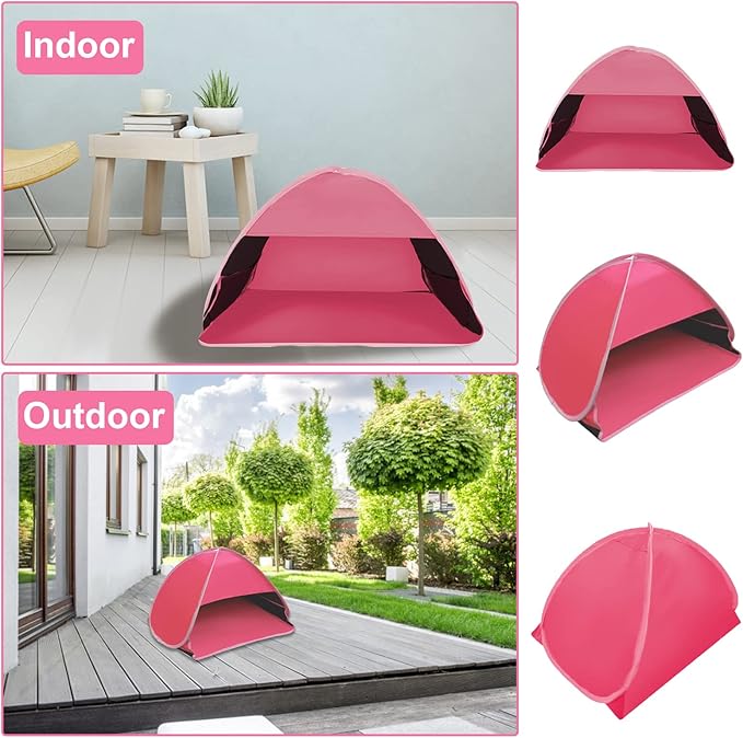Mini Head Shelter Tent 1 Pack Foldable Pop Up Beach Tent Sun Shelter for Anti-UV Pet &amp Outdoor Camping Picnic Beach Pink-Vinyl L