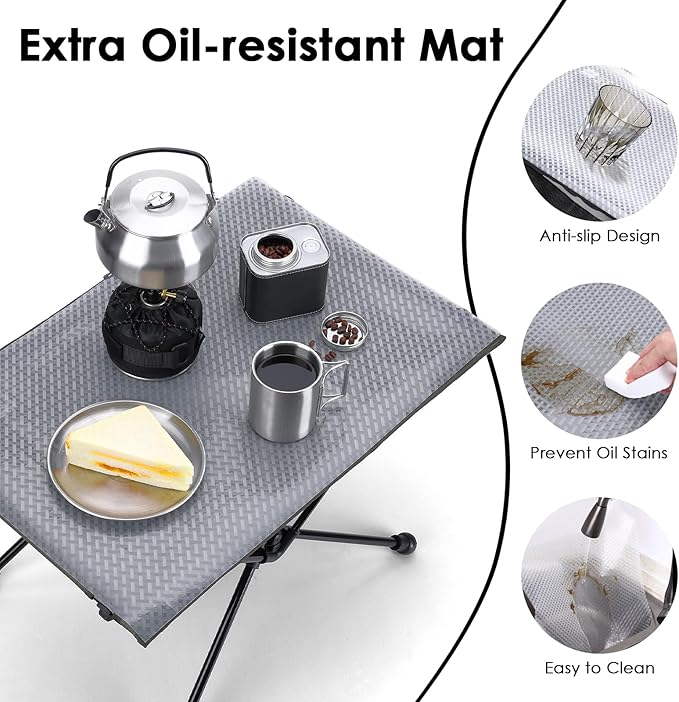 MOONCY Portable Camping Table Ultralight Beach Table with Oil-Proof Mat and Mesh Storage Bag Aluminum Alloy Folding Table for Hiking Tailgating Backpacking Fishing Beach &amp Picnic Black