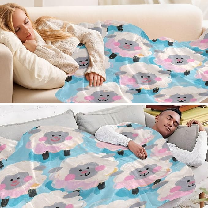 Throw Blankets For Couches And Sofas Cute Cartoon White Sheep Blankets Throws 50 x 70 Inch