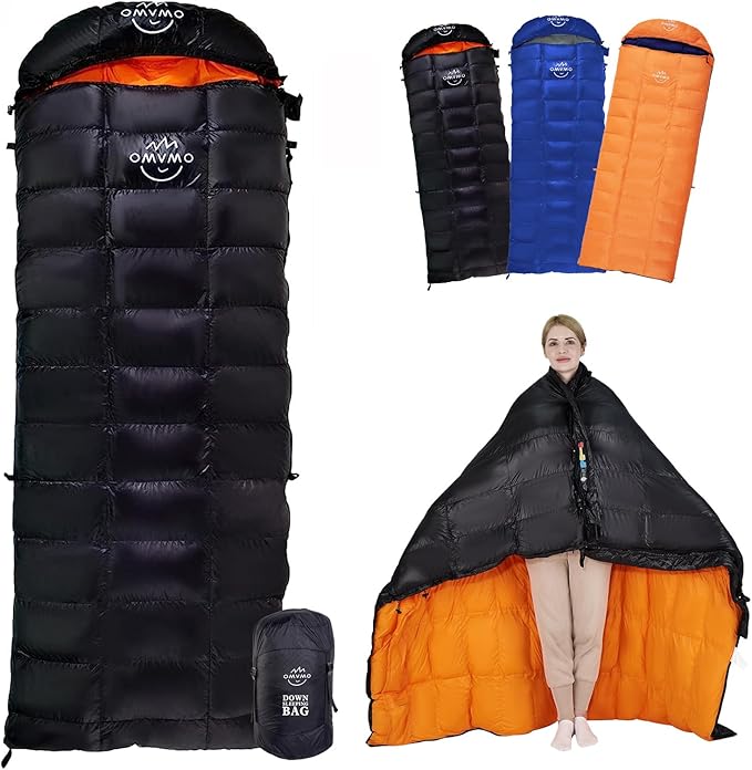 -10°F 0°F 10°F 15°F Down Sleeping Bag for Adults800/650 Fill PowerUltralight Wearable 4 Season Cold Weather Rectangle Sleeping Bag for Camping HikingCan be Used as a Down Blanket or Cloak