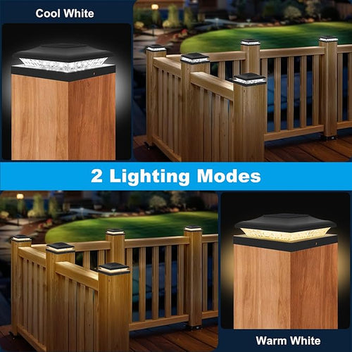 12 Pack Solar Post Cap Lights Outdoor 2 Modes (Warm/White Light) Black Fence Post Solar Powered Lights Waterproof for 5x5 5.5x5.5 6x6 Wooden/Vinyl Posts Decorate Garden Deck Patio Porch
