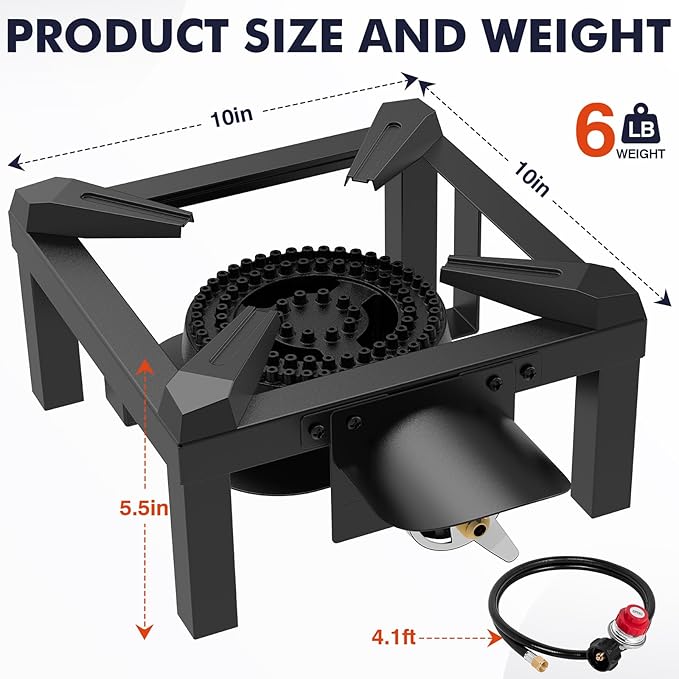 Llamaviva Propane Burner High Pressure 100000 BTUs Single Gas Stove with Water Bag&amp 4.1ft Adjustable Hose with RegulatorPropane Stove for Outdoor Cooking Seafood BoilTurkey Fry