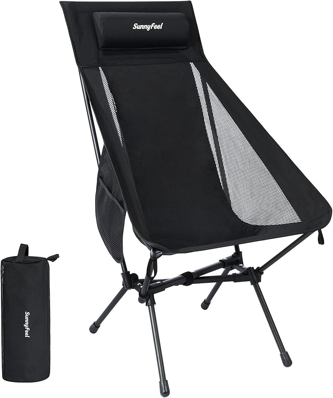 SUNNYFEEL High Back Camping Chair 15 Second Setup Frame 330lb Capacity Portable Backpacking Chair Lightweight &amp Compact Folding Camp Chair for Hiking Camping Black