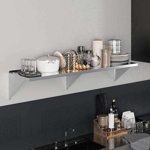 AmGood 18 Width x 72 Length | Stainless Steel Wall Shelf | Square Edge | Metal Shelving | Heavy Duty | Commercial Grade | Wall Mount | NSF Certified