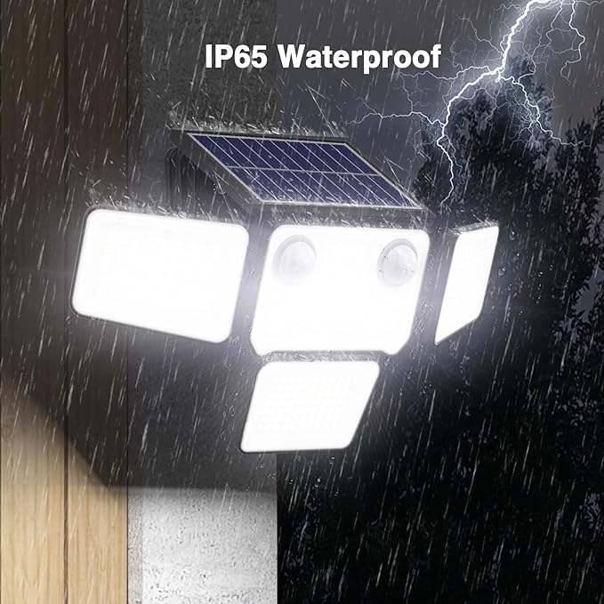 4500LM Solar Lights Outdoor Waterproof 254 LED Solar Flood Lights Outdoor with 2 Motion Sensor 4 Heads Security Light with Remote Control for Yard Outside House Garage 2 Pack