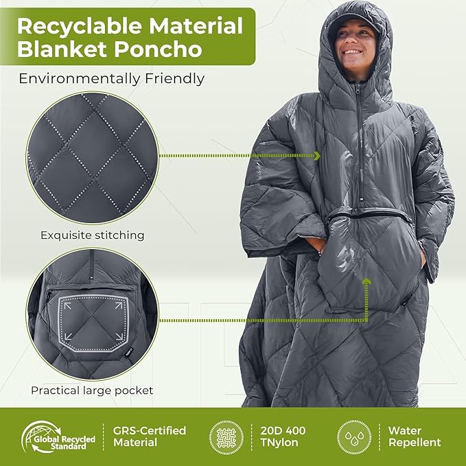 ATEPA Wearable Sleeping Bag Recycled Warm Winter Camping Blanket Wearable Poncho for Outdoor Stadium Sports Women Men