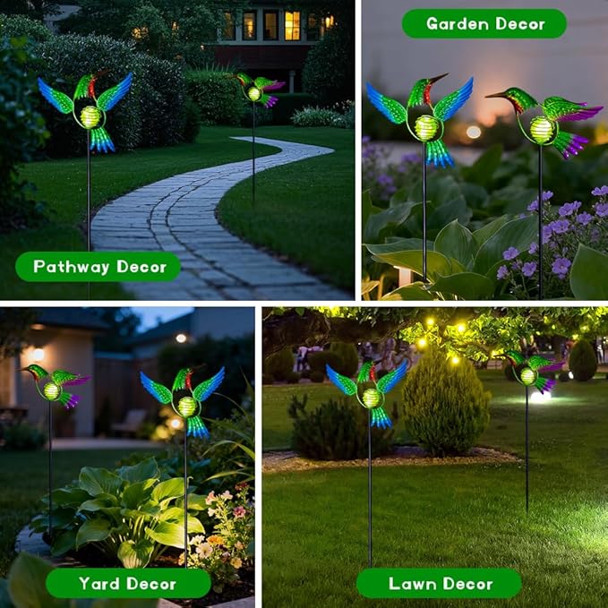 Hummingbird Solar Garden Stakes Lights 2 PackSolar Hummingbird Bird Figurine Outdoor Lights for Spring Garden Pathway Lawn Yard Decoration