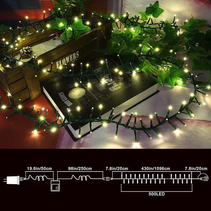LAMPHOME 500 LED String Lights - Outdoor 46ft 500LED Warm White Plug-in Twinkle Fairy Lights with 11 Modes Bedroom Christmas Waterproof