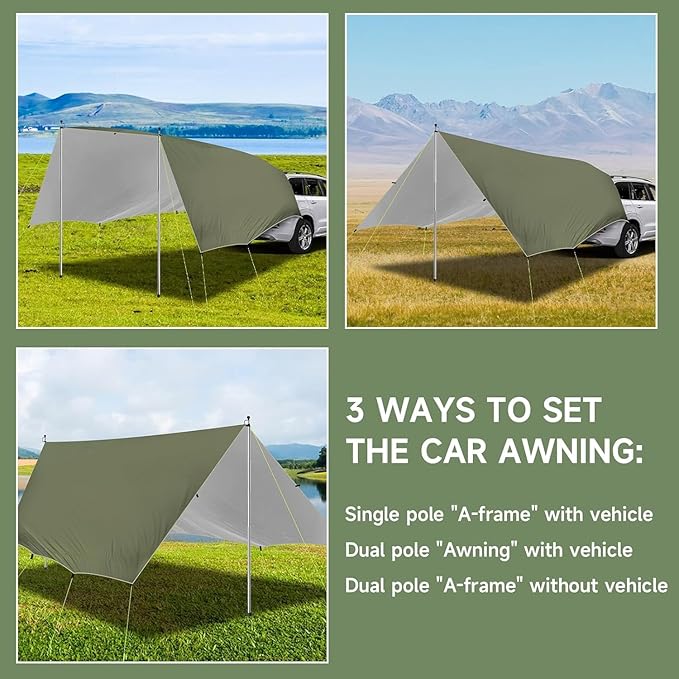 SANLIKE Car Awning Camping Tailgate Tent Car Tent Tarp with Adjustable Tent Poles Tailgate Awning Waterproof Portable Tarp Multifunctional Sun Shelter for SUV Jeep Truck Outdoor Canopy