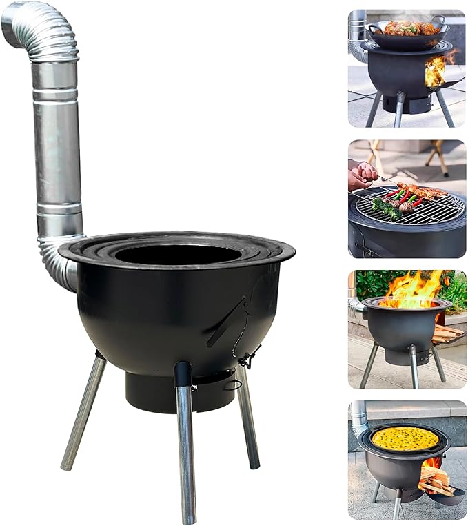 Multifunction Wood Burning Stove with Grill RackLarge Portable Charcoal GrillCamping Rocket Stove for Outdoor/Backyard CookingChinese Wood StoveOff Grid Living Supplies