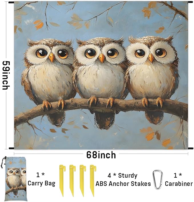 Waterproof Sandproof Beach Blanket 59''×68'' Funny Bird Polyester Outdoor Picnic Blanket with 4 Stakes &amp Storage Bag for BeachCampingVacation Blue