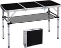 VINGLI Small Folding Table Portable 3FT Aluminum Foldable Camping Table for Picnic Card Table with 3 Adjustable Height &amp Carry Handle for Outdoor Indoor Hiking Camp BBQ Beach-Black