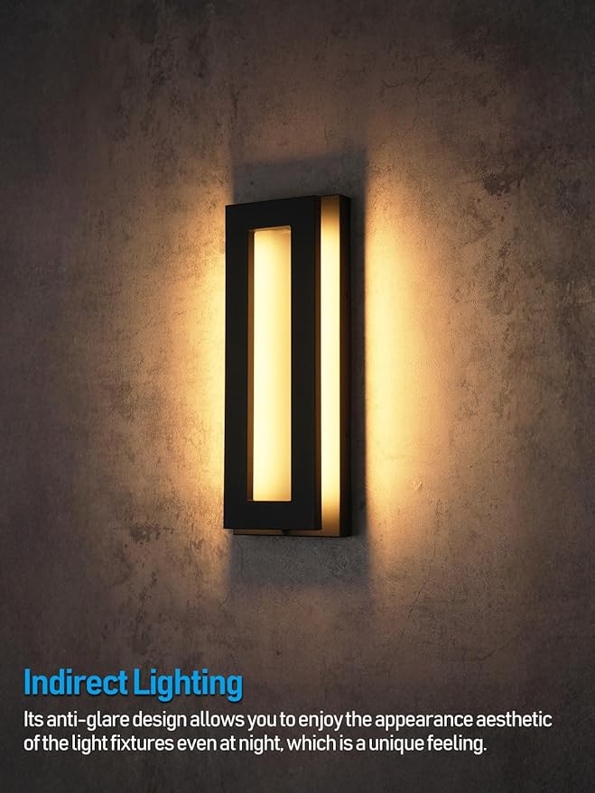 LEONLITE 5CCT Integrated LED Modern Outdoor Wall Light Fixture 19 Inch Dimmable Exterior Lighting Fixtures for Porch 24W Anti-Glare Wall Sconce 100-277V Matte Black IP65 ETL Listed Pack of 2