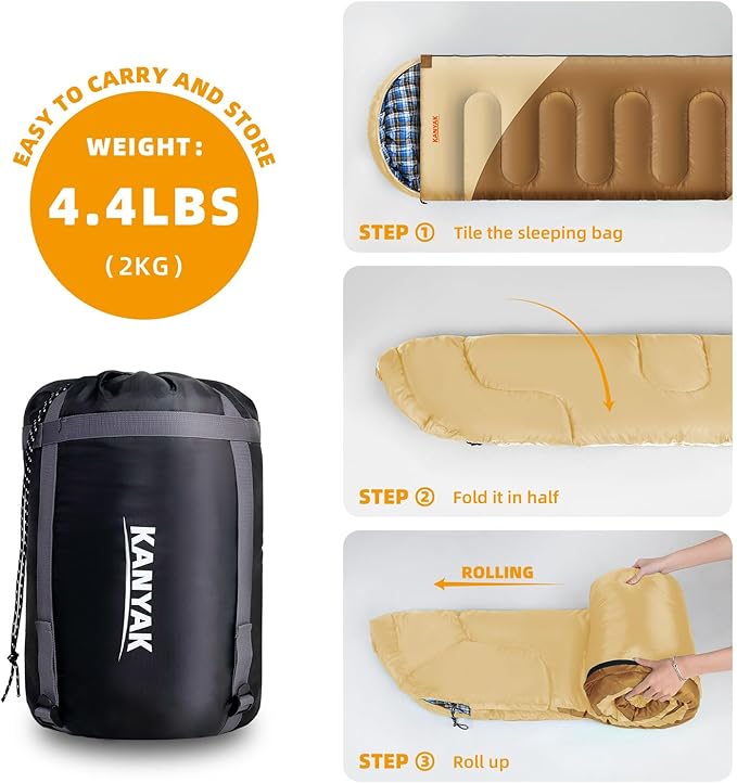 Camping Sleeping Bag 32℉ Sleeping Bags for Adults Kids Teens Cold Weather Warm Sleeping Bag Winter for 3-4 Season Camping Camping Gear Equipment Traveling and Outdoors