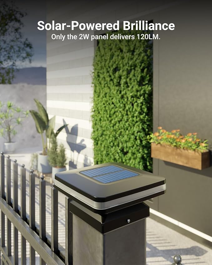 Sunco 6 Pack Solar Post Lights Outdoor Dusk to Dawn Black Square Solar Powered Landscape Lights for Yard Garden Lawn 2W 120 LM 2CCT: 2700K 4000K 2 Brightness Levels: Low 50% High 100%.