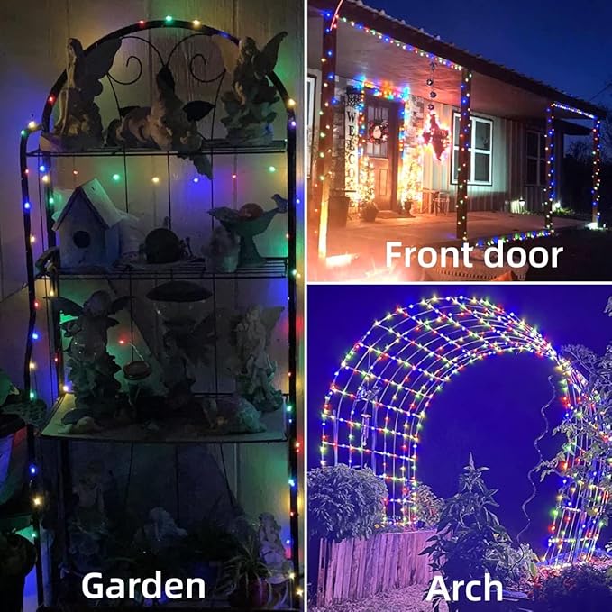 YEGUO 4 Pack Multicolor Solar Fairy Lights Each 33ft 100 LED Christmas Lights Outdoor Waterproof 8 Modes Sliver Wire Solar String Lights