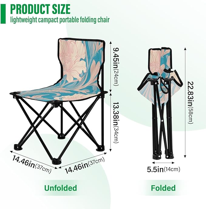 Soft Floral Portable Camping Chairs Folding Chair - Durable Oxford Fabric Lightweight Iron Frame Easy Fold Design - Ideal for Outdoor Activities Camping Fishing and Travel