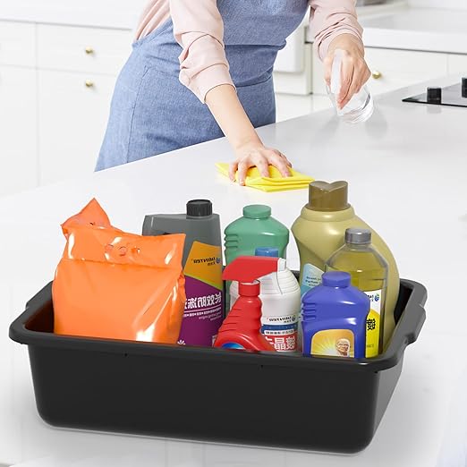 24 L Black Food Service Bus Tub Plastic Commercial Bus Tubs 6 Packs