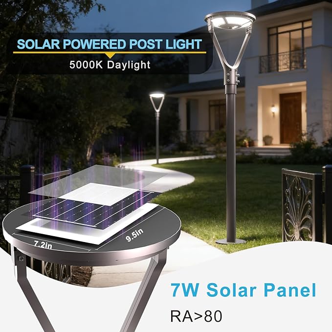 Lightdot Solar LED Post Top Lights Circular Area Light 5000K LED Parking Lot Light with Photocell Outdoor Pole Lights Fixture for Garden Yard Street Lighting - 4 Pack