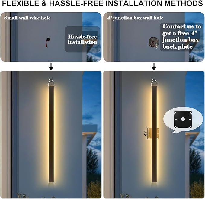 39inch 2 Pack Outdoor Wall Lights Black LED Exterior Light Fixtures Wall Mount Modern Outdoor Sconce Long LED Linear Outside Lighting for Garage Front Door 3000K