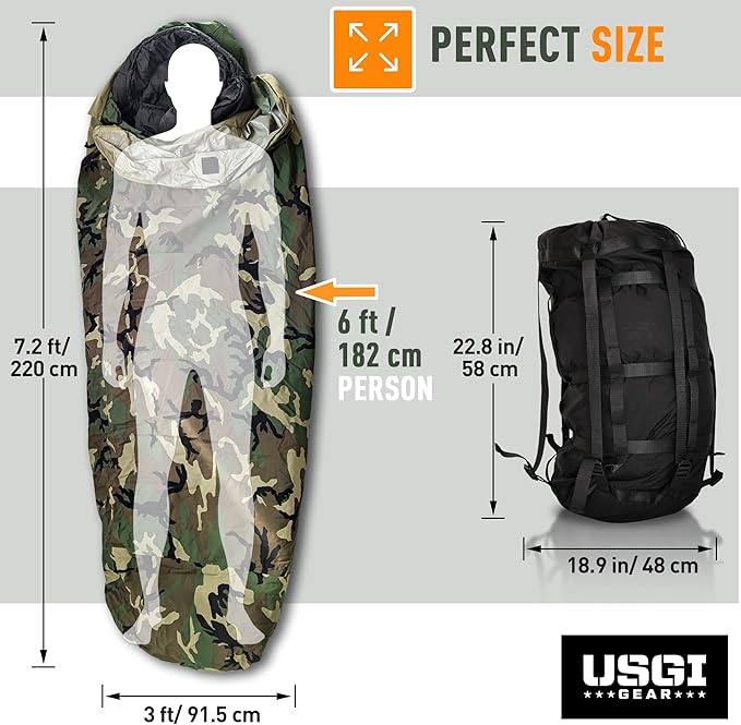 Military Sleeping Bag System Tactical Gear – 4-Part Modular Sleeping Bags Cold Weather Includes Stuff Sack Bivy Cover Intermediate Cold Weather and Patrol Bag – Waterproof and Lightweight