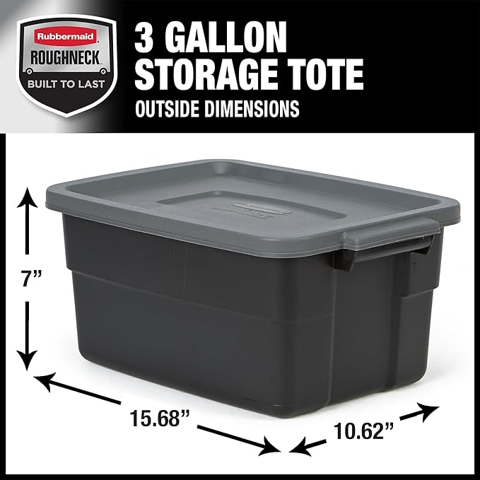 Rubbermaid 6-Pack Heavy Duty Durable 3 GAL Totes for Storage with Snap Lids and Handles Plastic Storage Bins Stackable Black Gray for Home and Garage (3 GAL - 6 Pack Solid Black and Grey)