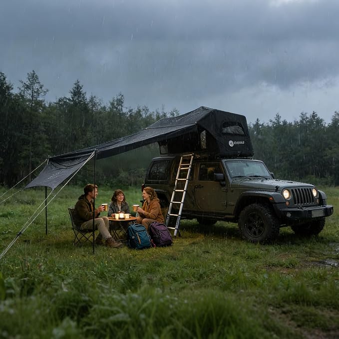 PlayDo Inflatable Rooftop Tent Easy Setup Camping Tent for The Roof of Sedans Pickup Blow Up Roof Top Tents SUV Truck Van Glamping Tent with Porch Strip Light for 2-3 Person