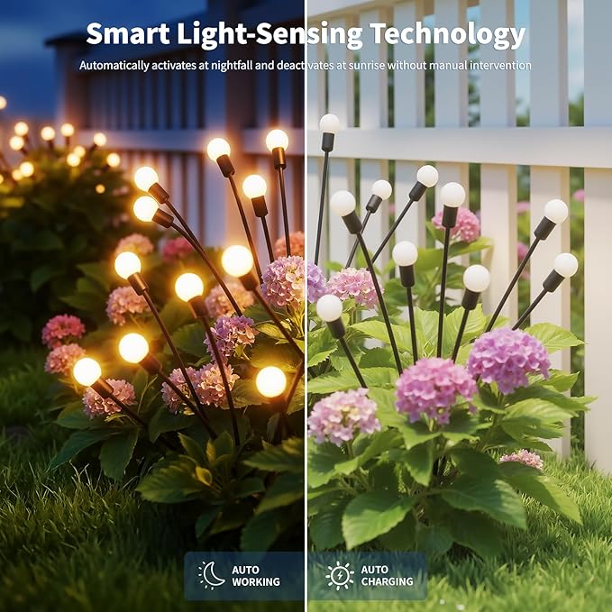 Outdoor Solar Lights Waterproof (4 Pack 40 LED) Fairy Garden Decor Fairy Tale Courtyard Decor Firefly Lights Solar Garden Lights Solar Landscape Lights Gifts for Women Who Have Everything
