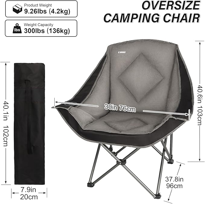 CAMPHILL Folding Camping ChairOversized Portable Camping Chair with Cup HolderHeavy Duty Padded Lawn Chair for Camping Tailgates Beach and Sports
