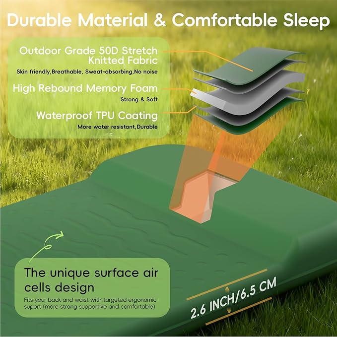 HiiPeak Memory Sleeping Pad Compact Ultra-Thick Foam Sleeping Mats with Pillow for Camping Easy Inflate&ampDeflate9.5 R-Value Insulated Camping Mattress Pad for Car Travel Tent