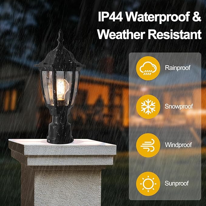 FUDESY Outdoor Post Lights Electric Exterior Lamp Post Light Fixture with Pier Mount Base LED Bulb Included Anti Corrosion Black Plastic Materials Pole Lanterns for Garden Patio Pathway